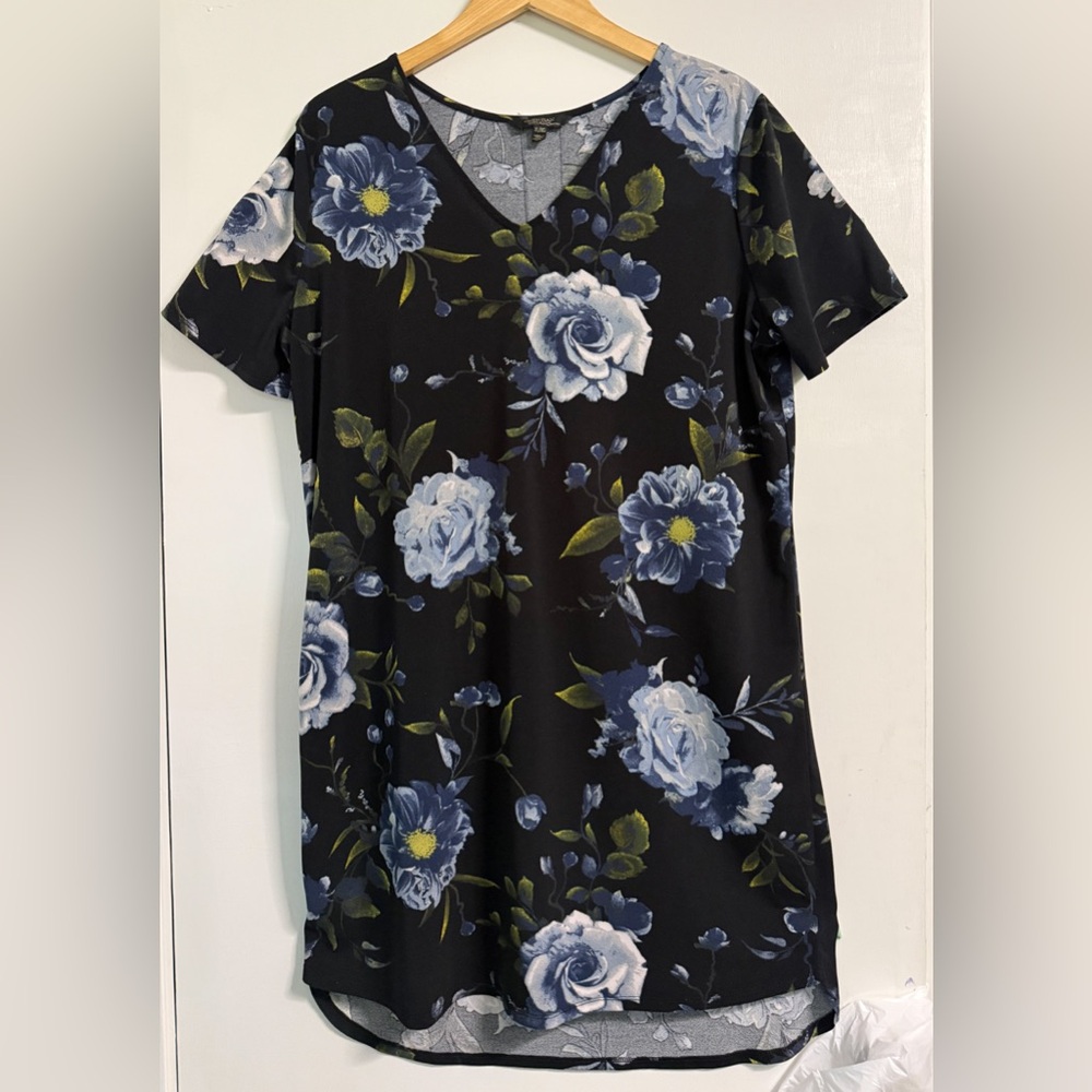 Christian Siriano NY Floral Tunic Top XL Blue Black Hi Low